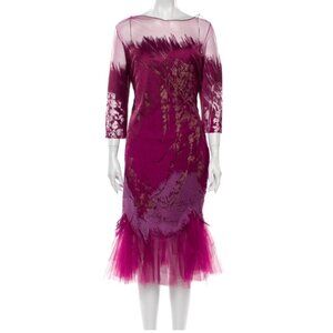 RENE RUIZ Magenta Pink Burnout Tulle Midi Dress